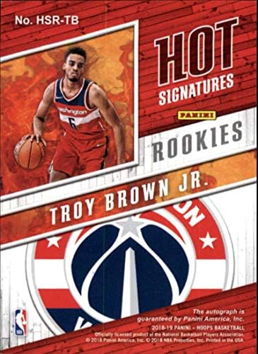 2018-19 Панини Hoops Горещи Подпис Начинаещи 15 Трой Браун Младши АВТО Вашингтон Уизардс RC Автограф Баскетболно