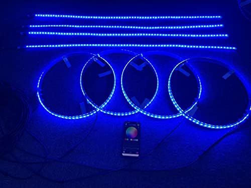 Sando Tech Dream Chase RGB 4ШТ 15,5 Многоцветни led джанти кръгови светлини за гуми + 4 БР 4-крак Комплект осветление За украса на дъна Flow Series Синхронизация 8 Штекеров Bluetooth Ctrl