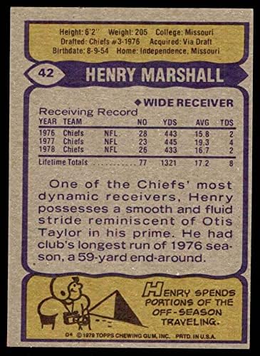 1979 Topps 42 Хенри Маршал Канзас Сити Шефове (Футболна карта) EX/MT Chiefs Миззу
