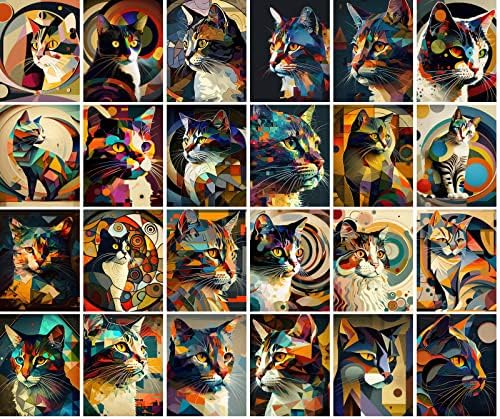 Големи етикети [24 бр x 2.5 x 3,5 Всяка] Портрет на котката Супрематизм Кубизма Реколта илюстрации на Кандински ново издание
