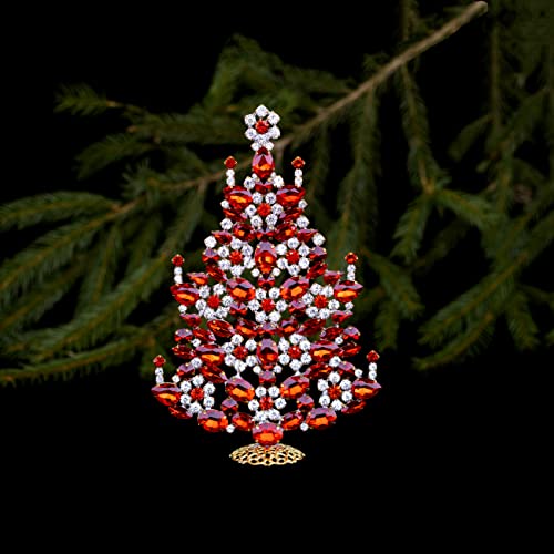 Блестяща коледна елха (червен), Брилянтна игра на дъска коледно дърво, за ръчна работа с прозрачни и червени кристали, украсена с цветя, свещи и увенчанная блестяща ?