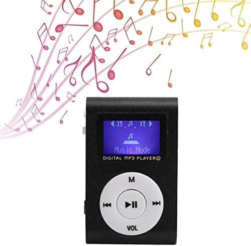 MP3-плейър GOTOTOP обем 32 GB Преносим Цифров музикален плейър със Слушалки и USB кабел, Спортен мини-MP3-мултимедиен плейър с мини-LCD екран и задната клипсой (черен)