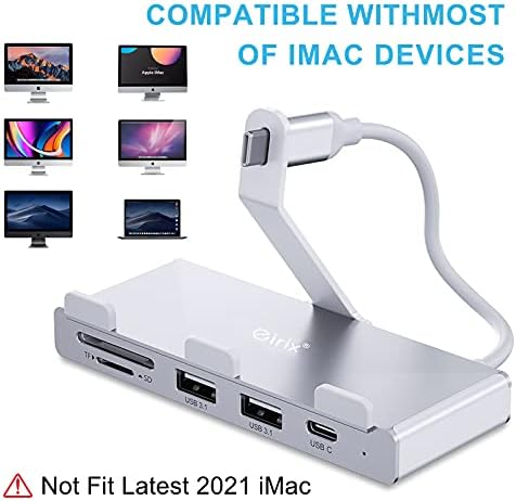 Адаптер hub iMac - алуминиев 6-Портов адаптер hub eirix USB 3.1 с порт за пренос на данни USB-C, 2 порта USB 3.1, устройство