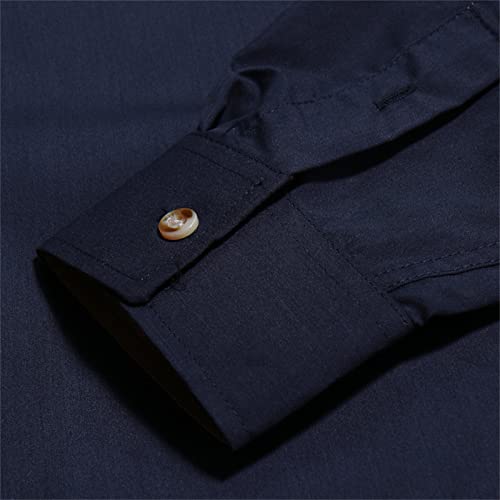 Мъжки Ежедневни Бизнес Риза Regular Fit, Ризи с копчета, Лоскутные Приталенные ризи в западен стил с дълъг ръкав в стил Мозайка (Тъмно синьо, Средно)