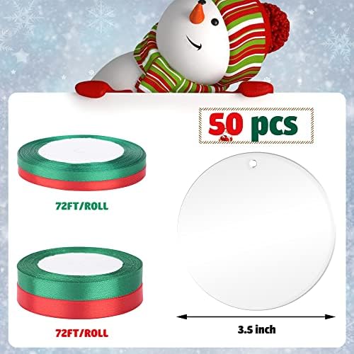 50 Броя 3,5Коледни Акрилни Декорации Прозрачни Кръгли Акрилни Та Коледни Висящи Украшения Празни Акрилни Етикети