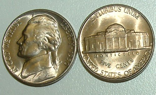 1950 -Та Джеферсън Никел - Селективни монета САЩ/Gem BU