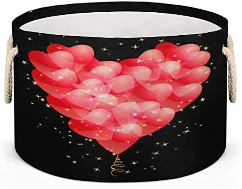 Червено Сърце на Любовта Свети Валентин (15) Големи Кръгли Кошници за съхранение, Кошница за дрехи с дръжки,