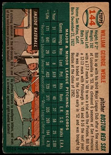 1954 Топпс 144 Бил Верле на Бостън Ред Сокс (бейзболна картичка) VG Red Sox