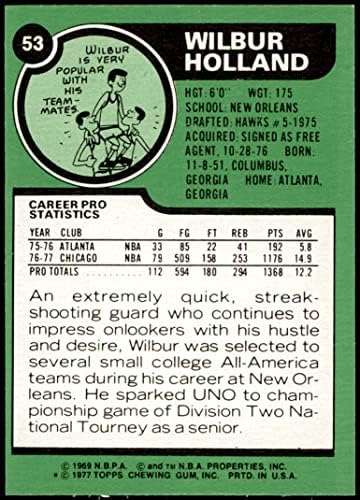 1977 Топпс 53 Уилбър Холандия Чикаго Булс (баскетболно карта) в Ню Йорк Булс Университет на ню Орлиънс