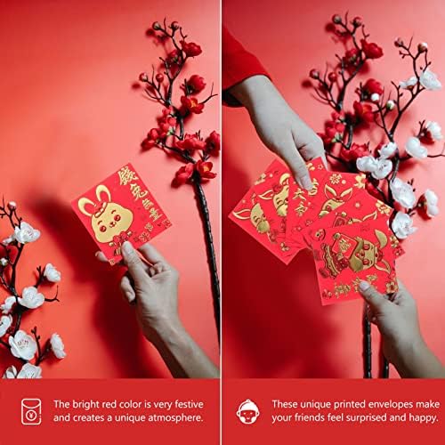 66шт 2023 Китайската Нова Година Червени Пликове Карикатура Заек Пари Червени Пакети Lai See Лъки Хонг Bao Чанта в Година на Заека празника Коледа
