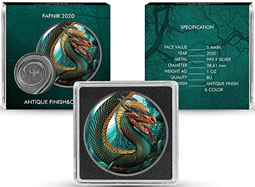 2020 DE Fafnir Dragon PowerCoin Фафнир Геминус Дракон Цвят Металик 1 Унция Сребърна Монета От 5 Марки Германия 2020 Антични Гарнитури