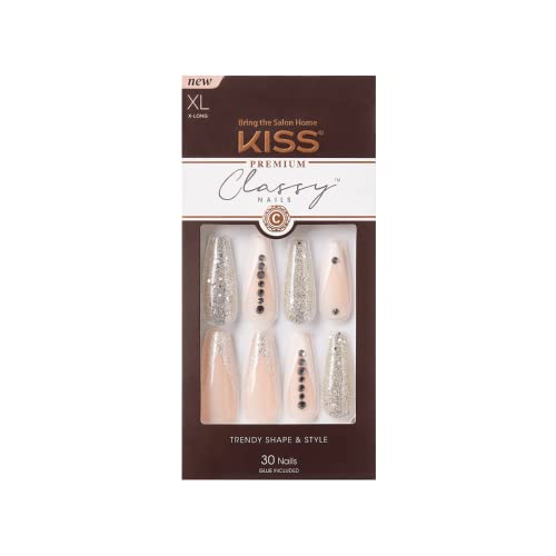 Френски Маникюр, определени KISS Premium Classy с външни ноктите, украсени с пайети, в стила на Изискан, с Розов
