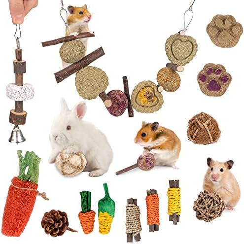 Детски Играчки за дъвчене за зайци и Хамстери Docuware - 15 бр., Играчка-Зайче за Малки Животни, Натурални дъвки За местните