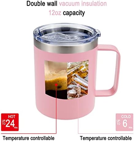 Кафеена чаша kmass kmax 4 pack 12oz от неръждаема стомана с капак и дръжка.Вакуумно Пътна кафеена чаша с двойни стени (розова)
