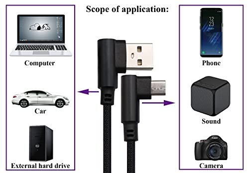 AAOTOKK 6 Фута Правоъгълен кабел Micro USB 90 градуса USB 2.0 Plug до 2.0 Micro USB Plug Високоскоростни Кабели за бързо