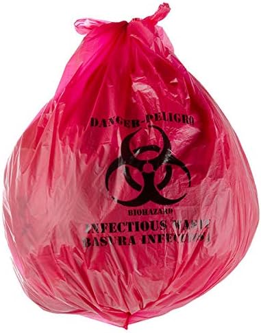 Торбички за биологично опасни отпадъци 33 x 40 (30 литра) - 50 Червени плочки за опасни боклуци кошчета – Пакети медицински