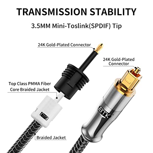 EMK 24-КАРАТОВО Златно покритие Toslink кабел с Mini Toslink Цифров Оптичен аудио кабел в Найлонов оплетке 3,5 мм Мини-Оптичен