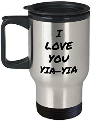 Аз обичам Баба Гръцката Чаша За Пътуване Yia-yia Забавна Идея за Подарък Новост не мога да понасям Кафе, Чай 14 унции Неръждаема Стомана