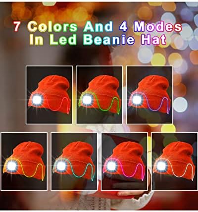 SZYICONG Led шапчица с подсветка, Топло Вязаная шапка за зимата сигурност, 7 цвята, 4 режима, Унисекс, Шапка-бини с подсветка, Подаръци, къмпиране през Зимата, Оранжево