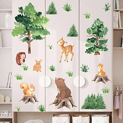 KOKOLAP Акварели Стикери за стена с изображение на дървета и животни, Стикер за стена с изображение на Горски Животни, Декор