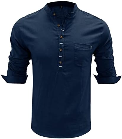 UANGKOU/ Мъжки Ленени Блузи с V-образно деколте и копчета, Лятна Мъжка Риза с дълги ръкави, Бързосъхнеща Риза