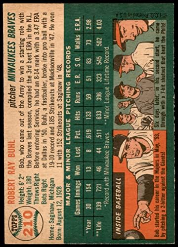 1954 Topps 210 Боб Бул Милуоки Брейвз (Бейзболна картичка) EX/MT Braves