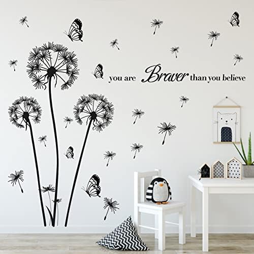 Стикери за стена под формата на Глухарче Kasubeso, Обелват се и Залепете Цвете Глухарче, Летящ Декор във формата на Пеперуди,