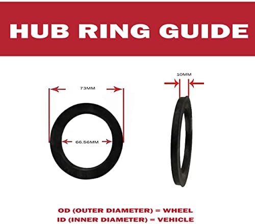 Джанти аксесоари Комплект части от 4-те центрических пръстените на главината диаметър 73 мм до 66,56 мм, черен поликарбонат (Пръстен на главината на колелото, 4 комплек?