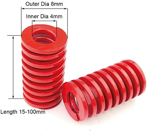 Система AHEGAS Червена Пружина компресия Средно натоварване, Пружина за пробиване, с Външен диаметър 8 mm, Вътрешен диаметър 4 мм, Дължина на 15-60 мм, 3 бр. Размер: 8x4x20 мм)