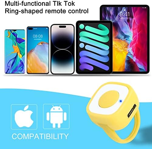 Дистанционно управление за TikTok, Запис на видео с камера, Bluetooth, Пръстен за превъртане ТИК Tok за изпращане на лайков на iPhone, iPad, iOS, Android (жълт)