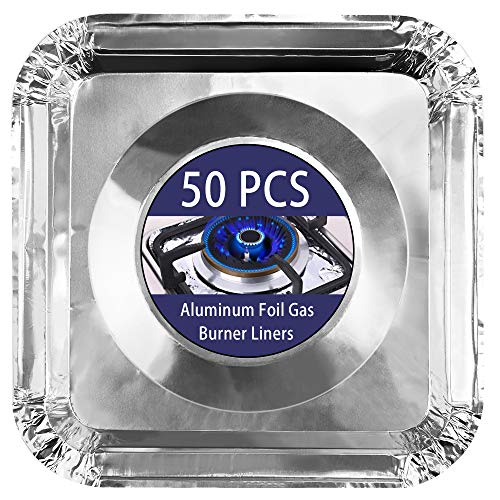 COCIDE 50 Опаковки Плочки за газови горелки От Алуминиево фолио, Квадратен Капак за горелки, Защитни облицовки