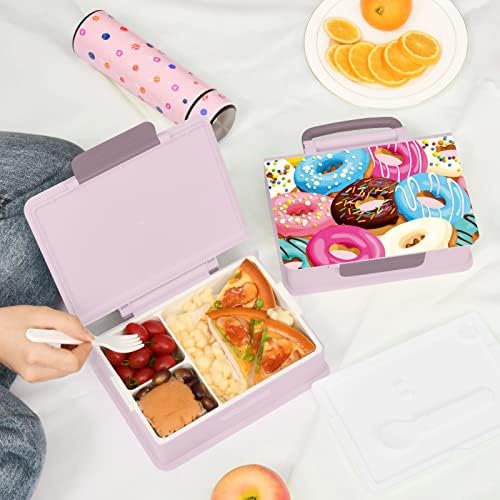 ALAZA Sweet Donuts, Цветен Обяд-бокс за Bento, Херметични Контейнери за обяд, които не съдържат BPA, с вилица и лъжица,