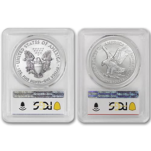 2021 Комплект (2) монети американски сребърен орел с тегло 1 унция, да не търгуват (тип 1 и тип 2 - на Първия удар