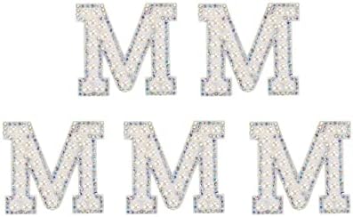 MECCANIXITY Желязна Нашивка с Буквата M Цветен Кристал Блестящи Перли Английски Азбука Шевна Нашивка за Ремонт на дрехи от