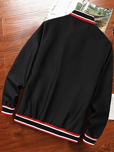 Якета OSHHO за Жените - Мъжко яке-бомбер в ивицата без тениски (Цвят: Черен, Размер: Малък)