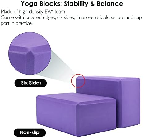 Блок за йога REEHUT 2 и разход на метална каишка за йога с D-образен пръстен 1 опаковка, блок от пеноматериала с висока плътност EVA 9 x 6 x 4 за подпомагане и задълбочаване на