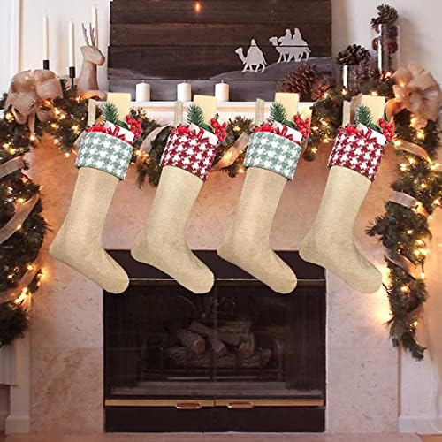 Коледни чорапи от зебло Mencly - Персонализирани 2 опаковки 18-инчови Големи Коледни висящи чорапи за камината за коледна украса, Чорапи от естествен лен за семеен праз?