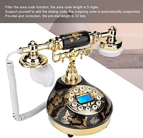 Ретро Телефон, Антикварен Телефон ASHATA FSK/DTMF идентификация На Обаждащия се,Керамични Черно Златни Цветя Модел