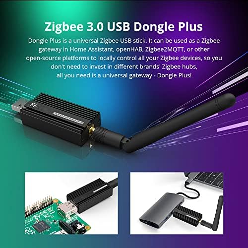 Smilewolf Zigbee 3.0 USB Dongle Plus Gateway, Безжичен USB адаптер Zigbee 3.0, един Универсален адаптер за Zigbee Портал с антена, за домашен помощник, отворете модула и т.н. (ZBDongle-E)