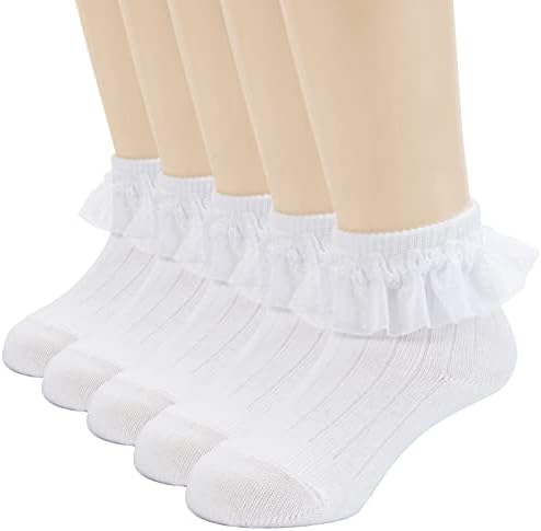 Чорапи с дантелен завършек и волани За малки момичета, Рокля на Принцеса, Памук Бял Чорап с къдри на щиколотке, Детски
