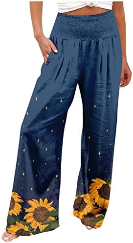 Дамски панталони Iaqnaocc, Удобни Памучни Широки Ленени Панталони с Висока Талия и джобове