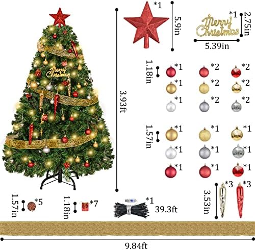 Изкуствена Коледна елха ILLUMINEW дължина 4 Метра със 100 светодиодни крушки и с разнообразни Декорации за