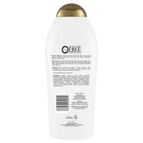 Хидратиращ шампоан OGX Nourishing + Coconut Milk за силна и здрава коса с кокосово мляко, кокосово масло и яйчен белтък, без