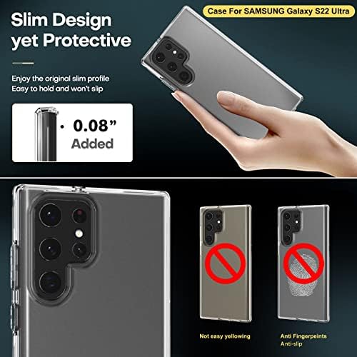 PhuLok устойчив на удари, съвместима за Samsung Galaxy S22 Ultra Case 6,8 инча, никога не желтеющий, Полупрозрачна