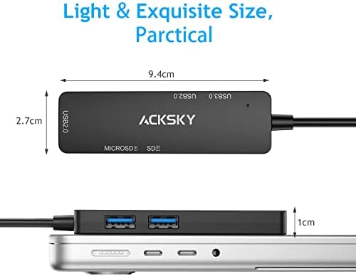 Хъб ACKSKY USB C, многопортовый USB адаптер C 5 в 1 с един порт USB 3.0, 2 порта USB 2.0 и устройство за четене на