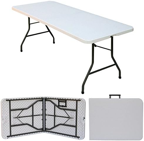 6 фута пластмасова сгъваема маса Ontario Furniture - се Сгъва наполовина с помощта на правоъгълни дръжки за носене - Лек и преносим - Бяла смола със здрава стоманена рамка
