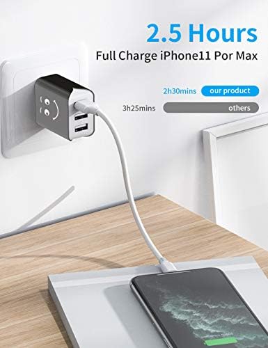 Подобрени Монтиране на зарядно устройство, USB кабел за зареждане блок 3.1 A, 3 порта, 2 опаковки, Сертифициран UL USB Plug Cube, който е Съвместим с iPhone 11/Xs/XS Max/XR/X/8/7/6/ Plus, iPad Air /Mini