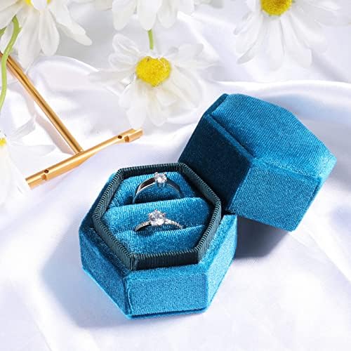 Кадифе малка кутийка за пръстени KINBOM за Бижута, подаръци, Двойна Нагънат Шестостенни малка кутийка за Пръстени