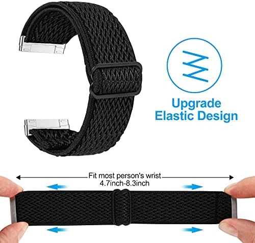 (2 опаковки) найлон Еластични въжета за часа, Съвместими с Fitbit Versa 3/ Fitbit Sense, Женски Мъжки Мека Дишаща Регулируема Еластична Взаимозаменяеми гривна (черно-бяло)