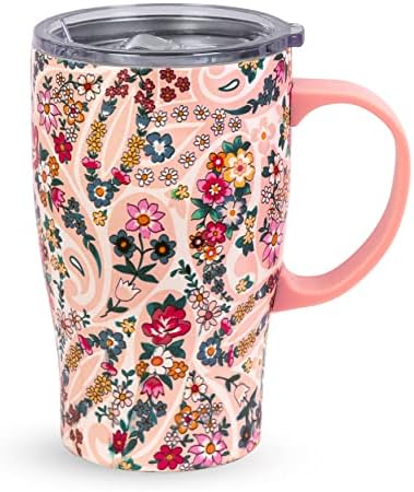 Случайна Кафеена чаша Vera Bradley с писалка, Чаша от неръждаема стомана, 18 Мл с капак, Термокружка от Розов метал, Prairie